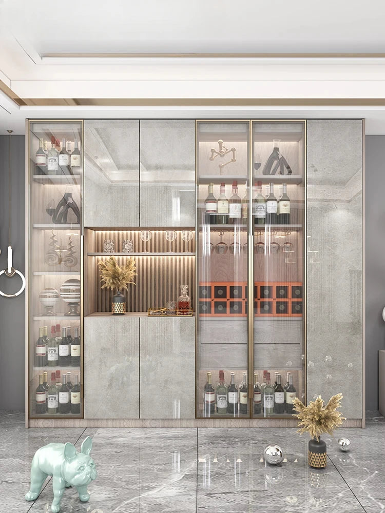 Solid wood side panel high cabinet integrated wall living room glass display wine cabinet