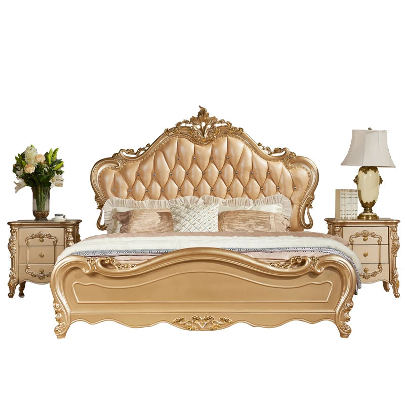 European-style 1.8-meter double bed in champagne gold, perfect for a luxurious master bedroom