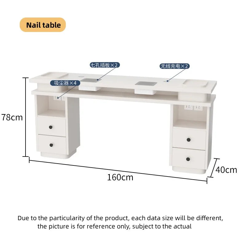 Light Luxury New Manicure nail table set with built-in high power vacuum cleaner and nail lamp for wireless charging