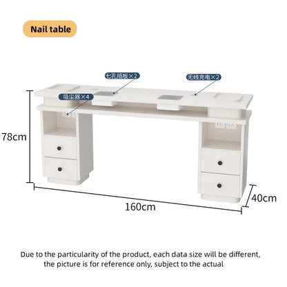 Light Luxury New Manicure nail table set with built-in high power vacuum cleaner and nail lamp for wireless charging