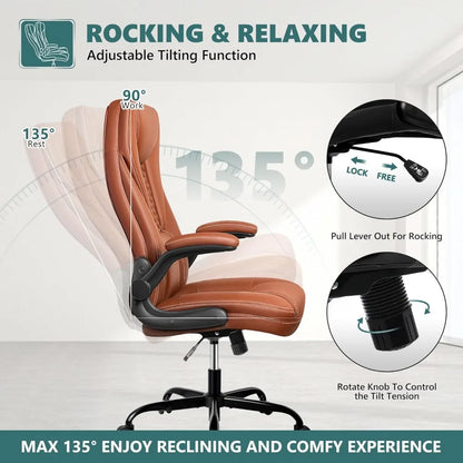 Office Chair Executive Office Chair Ergonomic Leather Chair with Lumbar Support High Back Home Office Chairs