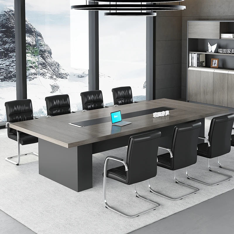 Modern Office Conference Table with Chairs, Long Desk and Reception Combo
