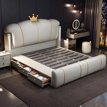 Pretty Luxury Double Bed Frame Elegant Italian Modern Leather Bed King Size Villa Cama Matrimonial Bedroom Set Furniture