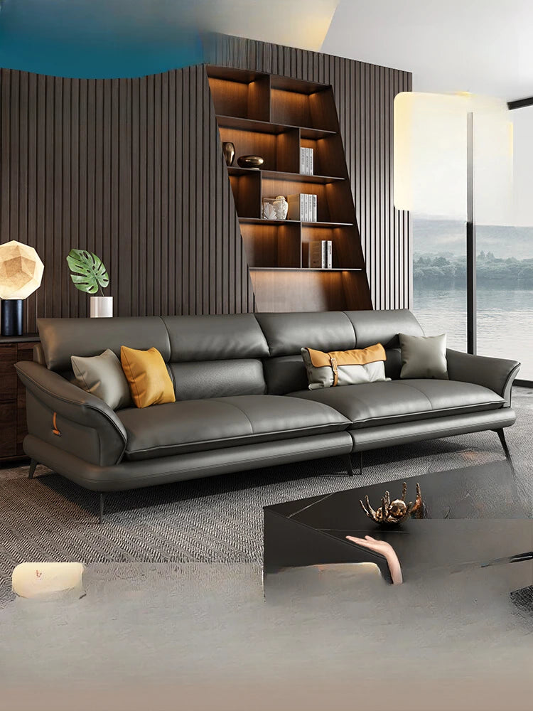Italian minimalist first-layer cowhide sofa living room simple modern light luxury