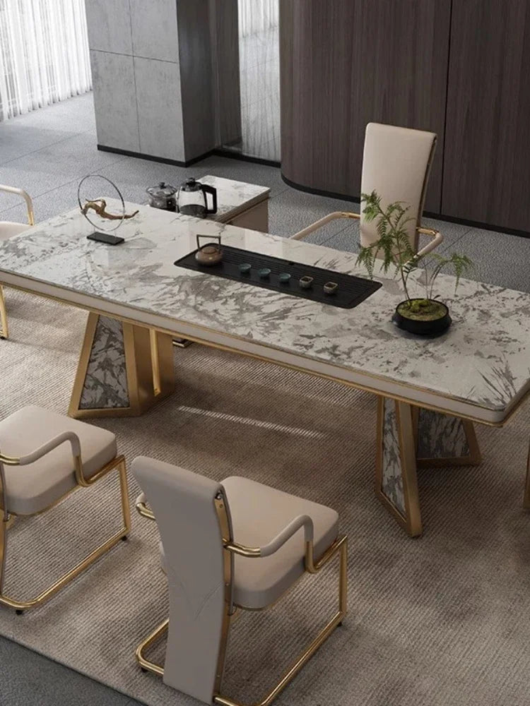 High-Grade Solid Wood  Villa Modern Light Luxury Room Creative Luxury Stone Tea Table