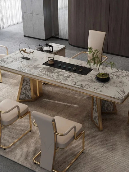 High-Grade Solid Wood  Villa Modern Light Luxury Room Creative Luxury Stone Tea Table