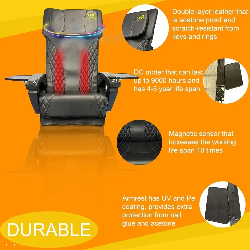 Pedicure Chair. Stylish Pedicure Chair - Black/Gold And White Options With Discharge Pump - Pipe-Less Whirlpool System,