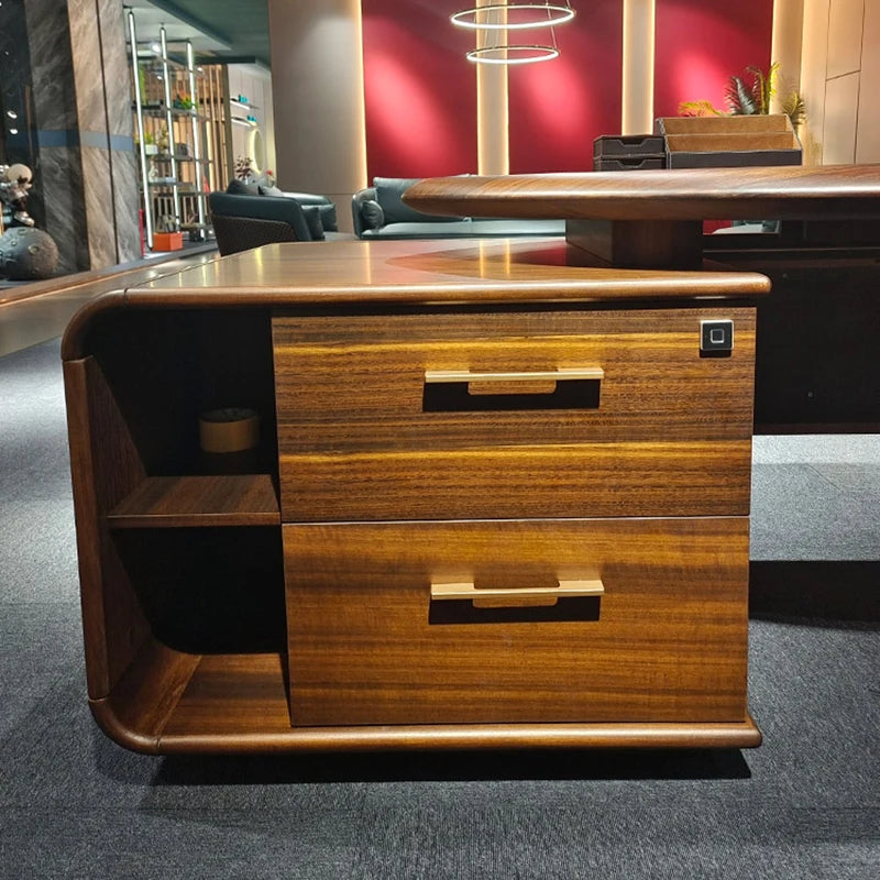 L-shaped minimalist computer desk with hutch