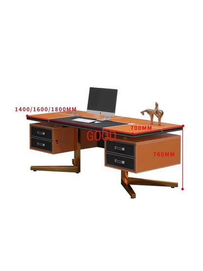 Luxury Modern Minimalist Desk Study Home Saddle Leather Designer Writing Desk Computer Mesa De Escritorio Office Furniture KMOD
