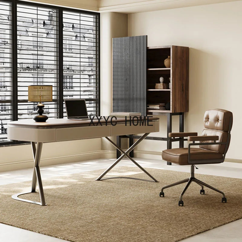 Solid Wood Retro Office Desks Luxury Living Room Study Writing Designer Office Desk Computer Consultation  Table Furniture