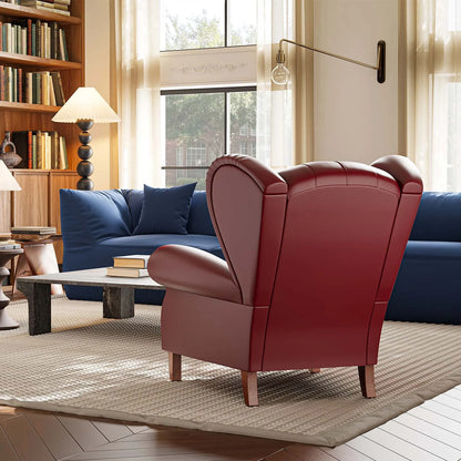 Modern Wind Red Armchair Leather Fabric for Living Room Reading Bedroom Accent Cigar Chairs Single Sofa