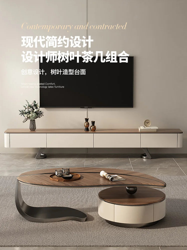 Light luxury minimalist modern designer solid wood rock panel creative special-shaped small apartment villa living room home cof