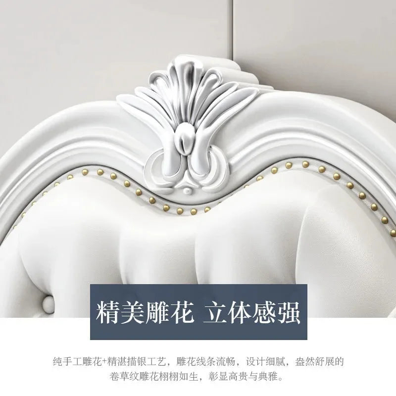 TuyaEuropean-style Double Bed Master Bedroom Solid Wood Bed Modern Simple Wedding Bed High Box Princess Bed