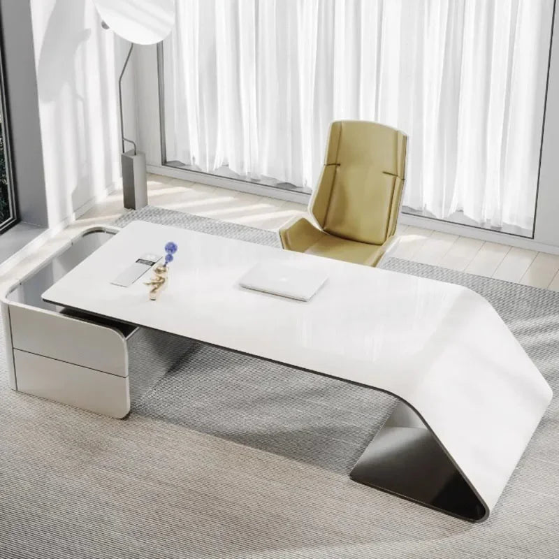 Luxury Executive Office Desk – European Style with Drawers and Shelf Organizers