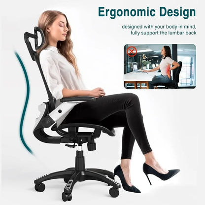 GABRYLLY Ergonomic Mesh Office Chair, High Back Desk Chair - Adjustable Headrest with Flip-Up Arms, Tilt Function