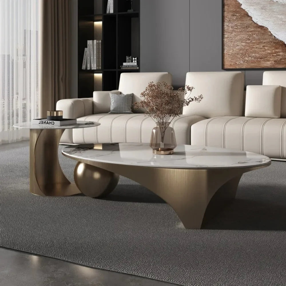 Modern Luxury Coffee Tables Marble Effect Irregular Unique Minimalist Side Table White Legs Metal Table Basse Home Furniture