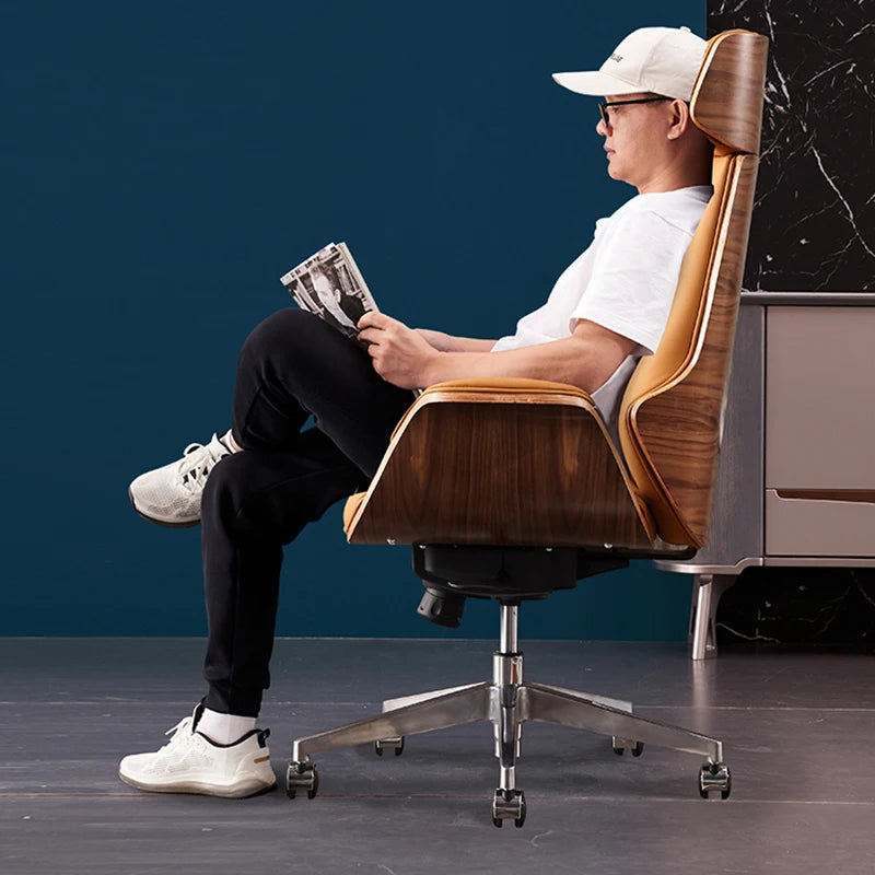 Luxury Ergonomic Leather Office Chair - Comfortable Boss Design.