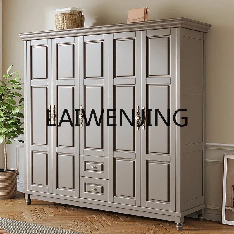 Modern simple American solid wood wardrobe home bedroom light luxury door storage wardrobe top cabinet