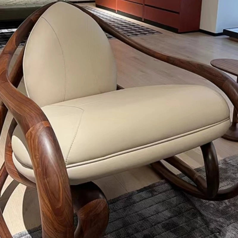 Solid Wood Leisure Chair with Leather