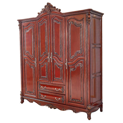 European Style Solid Wood Wardrobe – American Villa Design, Carved, Luxury Retro Bedroom Storage