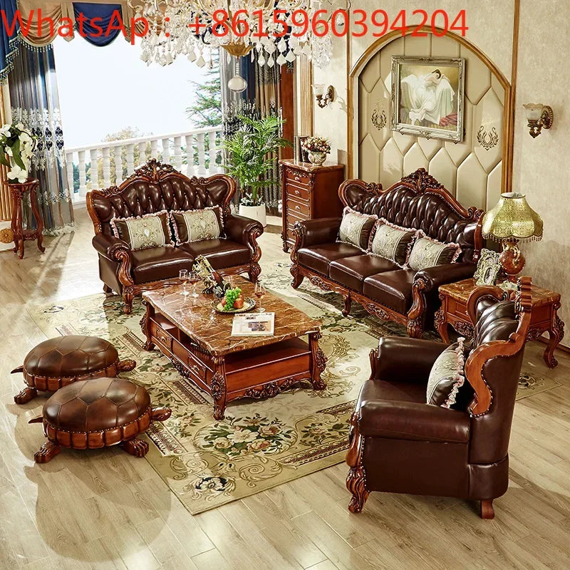High-End European Leather Sofa Set