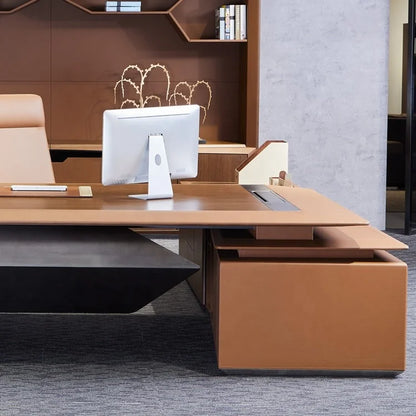 L Shaped Office &quot;Copmuter&quot; Modern Writing Computer Desk Luxury Modern Office Desk With Filing Cabinet 3198*2460*750mm