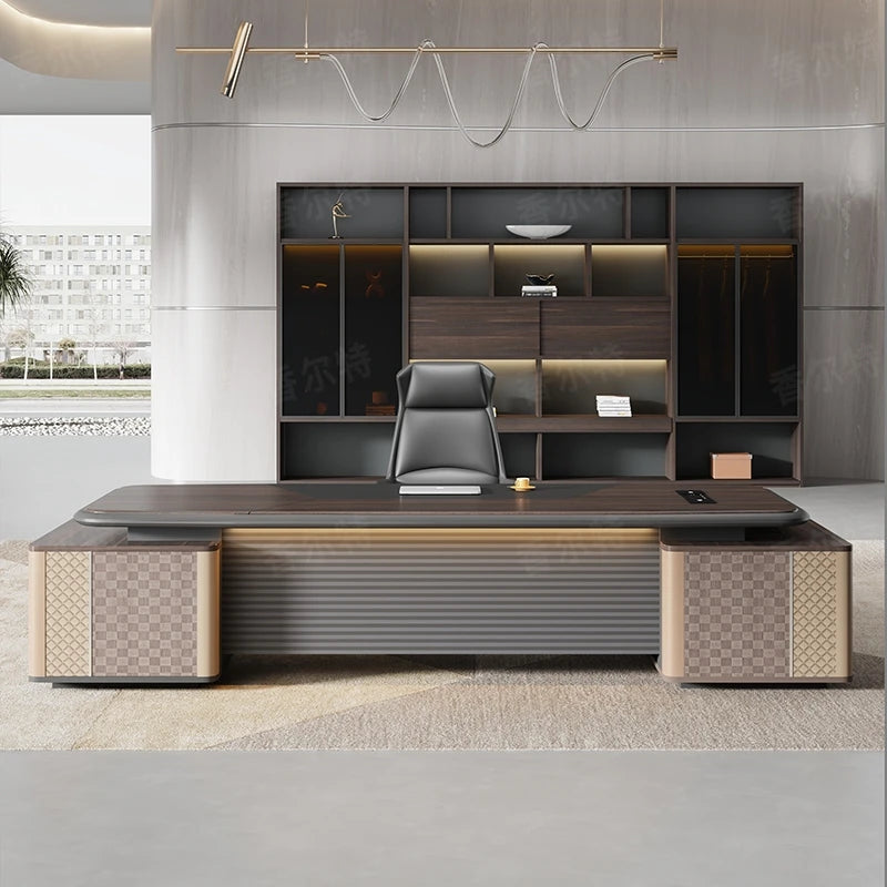 Minimalist executive office desk with shelves extender