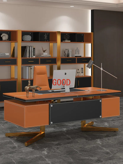 Luxury Modern Minimalist Desk Study Home Saddle Leather Designer Writing Desk Computer Mesa De Escritorio Office Furniture KMOD