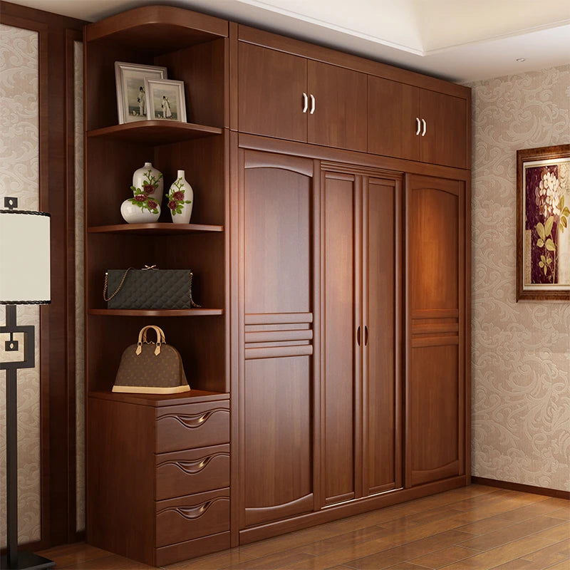Luxury Wooden Wardrobe – Modern Cabinet with Doors, Open Closets, Shelves, and Drawers