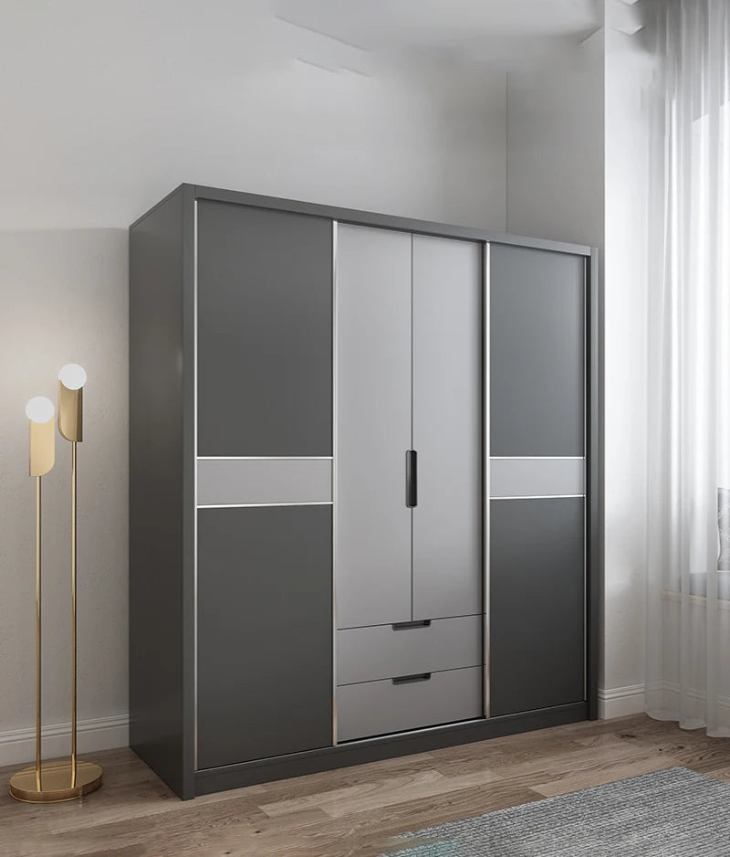 Simple bedroom sliding door wardrobe, modern household economy three door coat cabinet, sliding door storage cabinet