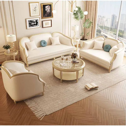 Luxury sofa, small and medium-sized living room, European high-end and grand villa, French leather sofa