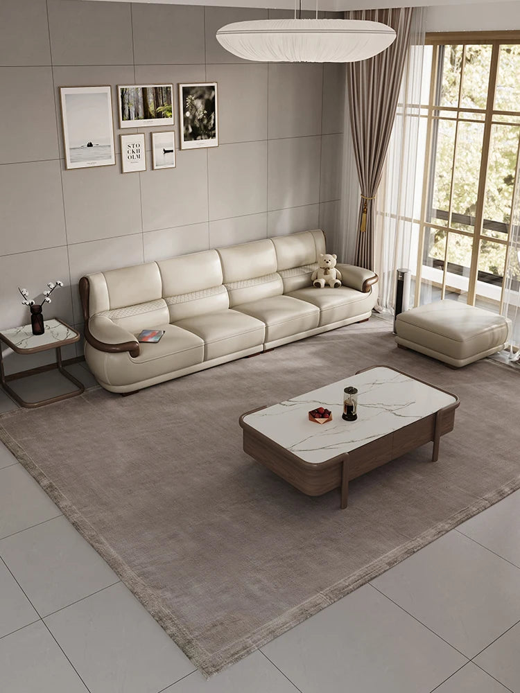 Leather sofa Nordic first layer cowhide modern simple living room three four people straight row corner small apartment