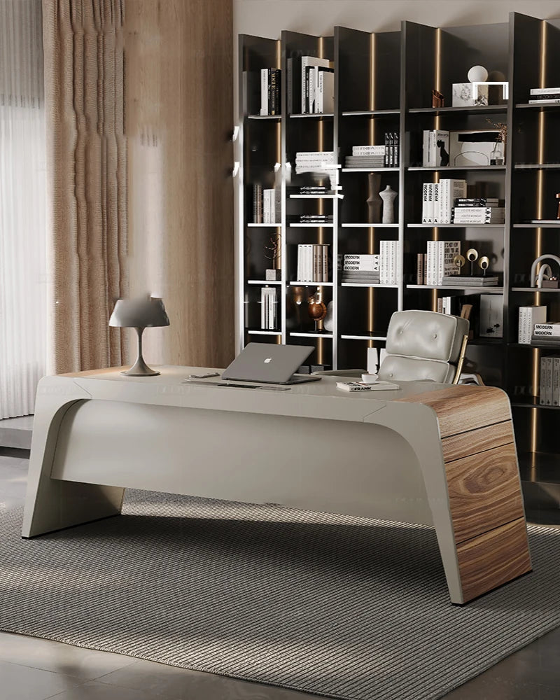 Villa designer high-end saddle leather living room desk light luxury modern study furniture set combination