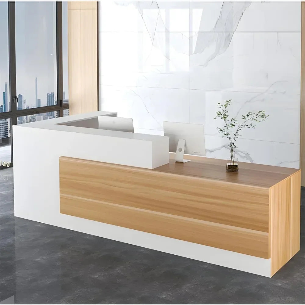 Modern Wooden Reception Desk with Counter and Lockable Drawers