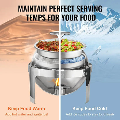 VEVOR Roll Top Chafing Dish Buffet Set, 6 Qt 2 Pack, Stainless Steel Chafer with 2 Full Size Pans, Round Catering Warmer Server