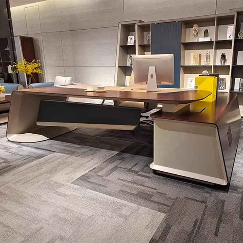 Aesthetic study and office desk with drawers, corner design, and organizer; perfect for meetings and home decor.