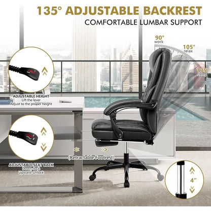 Office Chair,Black tall executive office chair with foot pedals, ergonomic design, and lumbar support,Office Chair