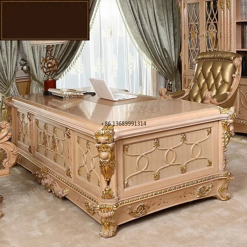 Italian Palace European Solid Wood Desk Villa Luxury French  Furniture Custom Made Table Office Computer
