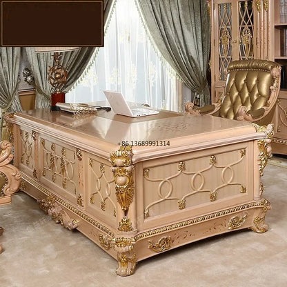 Italian Palace European Solid Wood Desk Villa Luxury French  Furniture Custom Made Table Office Computer