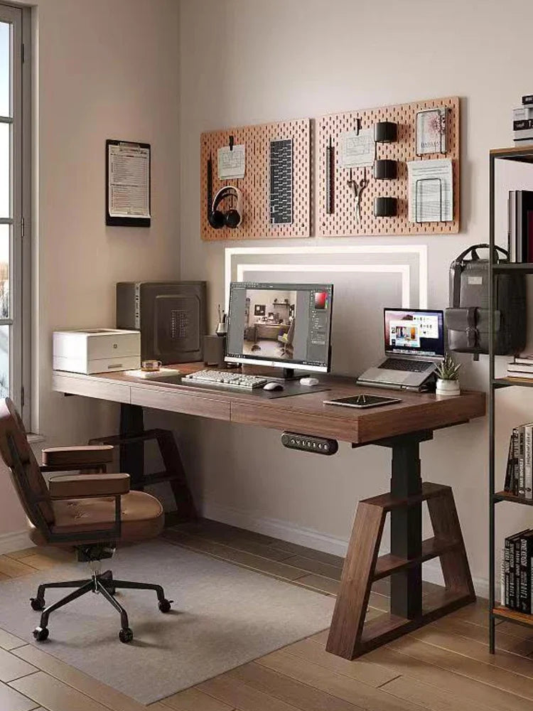 Intelligent Automatic Lifting Desk Italian Minimalist Black Solid Wood Bedroom Computer Desk Office Desk Home Lifting Model