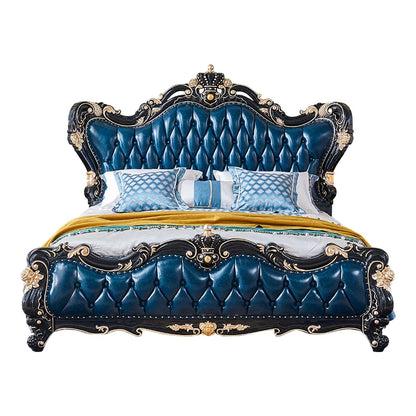 Genuine leather double bed villa luxury French style top layer cowhide wedding bed master bedroom