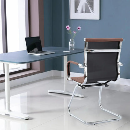 Office Guest Chairs Reception Chairs Waiting Room Chairs Set of 2 Conference Room with Mid Back, Modern PU Leather Desk