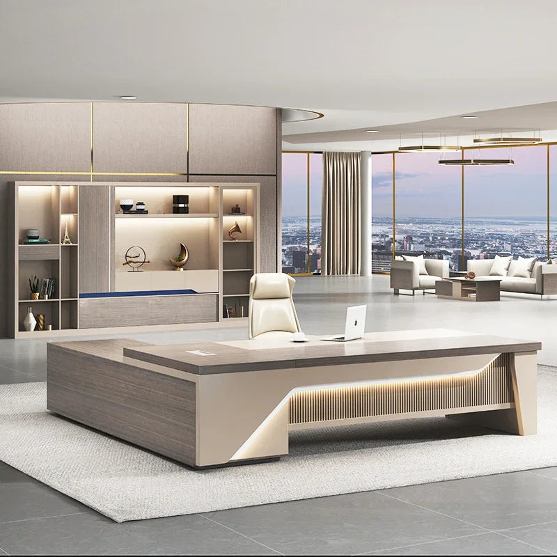 Luxury L-Shaped Boss Desk—Large, Simple, and Modern Office Desk for Presidents