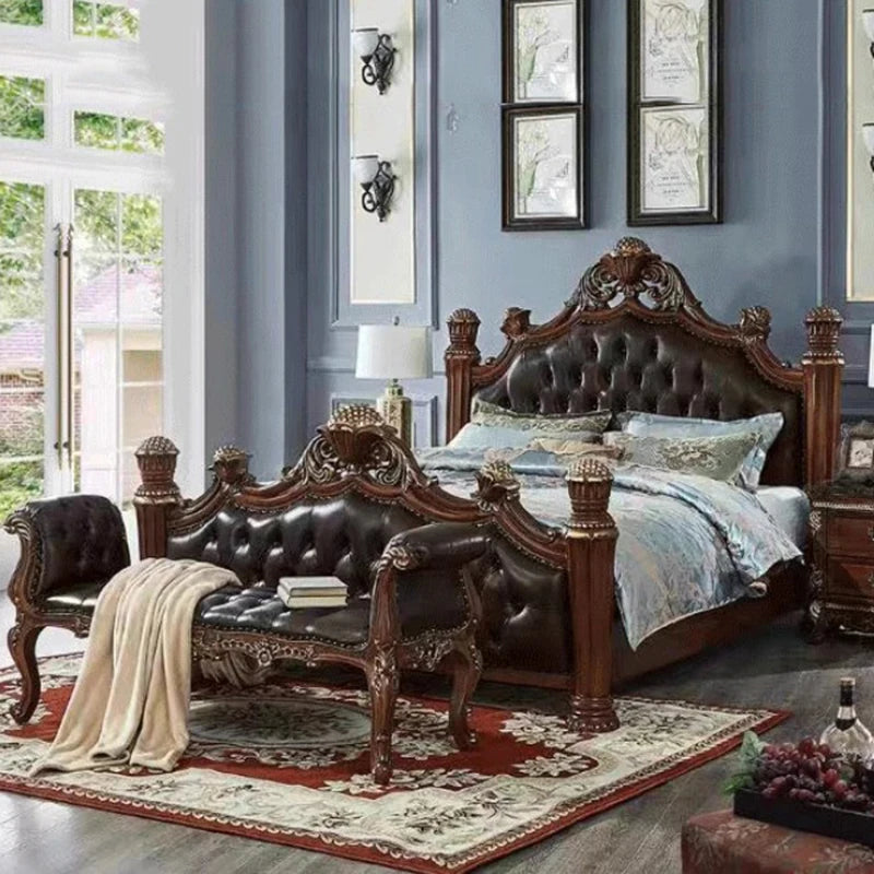 Luxury Nordic Bed Multifonction King Size Aesthetic Sleeping French Bed Lounge Wooden Modern Cama Matrimonial Bedroom Furniture