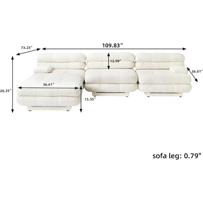 Modular sectional sofa, 146&quot; L-shaped sofa with ottoman, velvet 3-seater double cushioned sectional sofa, minimalist sofa