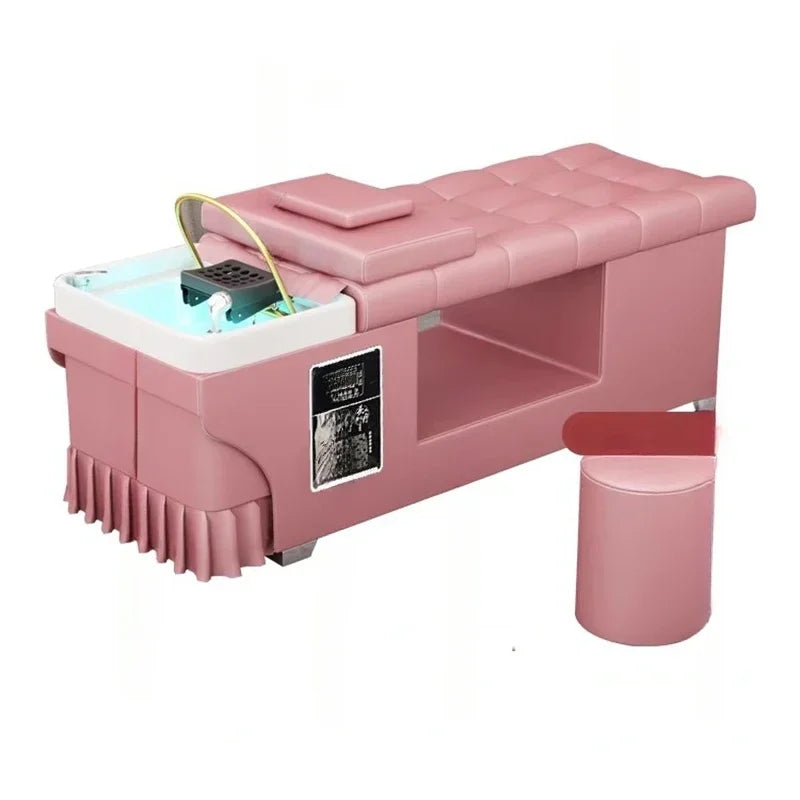 Head Spa Hair Wash Bed Pink Lighting Massage Stylist Comfort Shower Chair Steam Therapy Krzeslo Szampon Salon Equipment