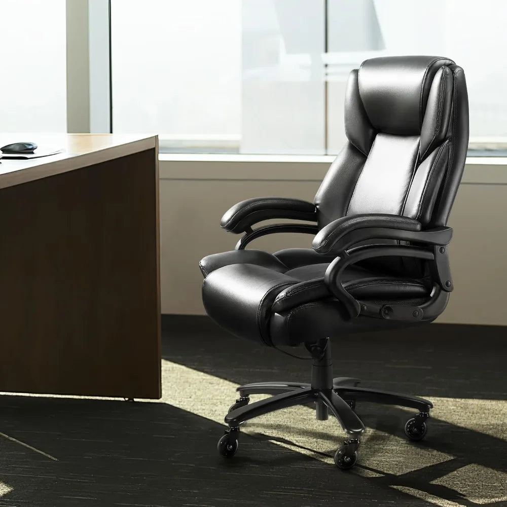 High Office Chair, 500 Lbs, Adjustable Lumbar Support, Silent Rubber Wheels, Heavy Duty Metal Base, Executive Chair