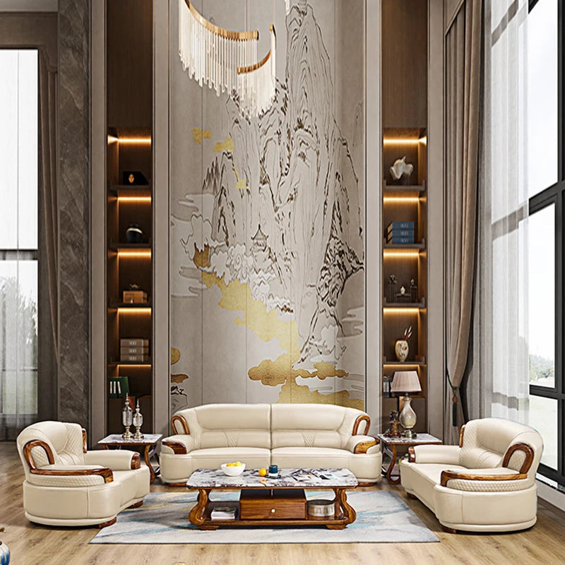 Luxury Villa Sofa Wood Green High End Apartment Sofa European Large Sillon Relax Reclinable Para Salon Living Room Furniture
