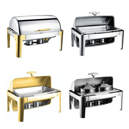 Commercial Chafing Dish – Rectangular Golden Buffet Food Warmer for Catering and Restaurant Equipment.