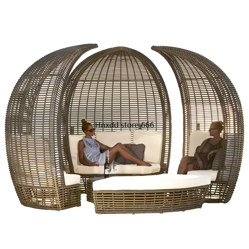 Outdoor rattan bed scenic courtyard bird&